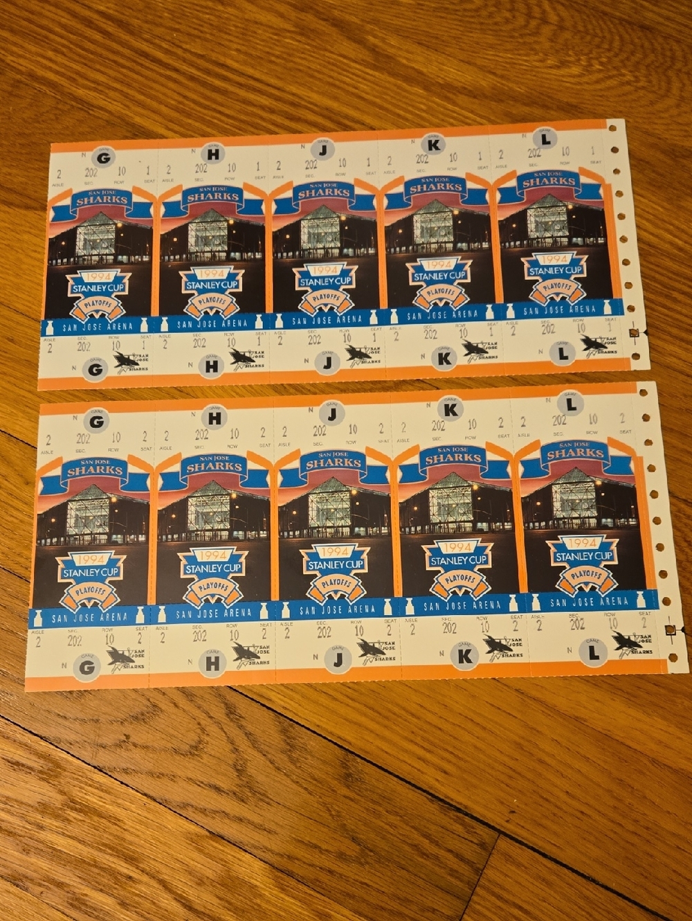 Rare San Jose Sharks 1994 Stanley Cup Playoffs Ticket Sheet - Blue/Orange